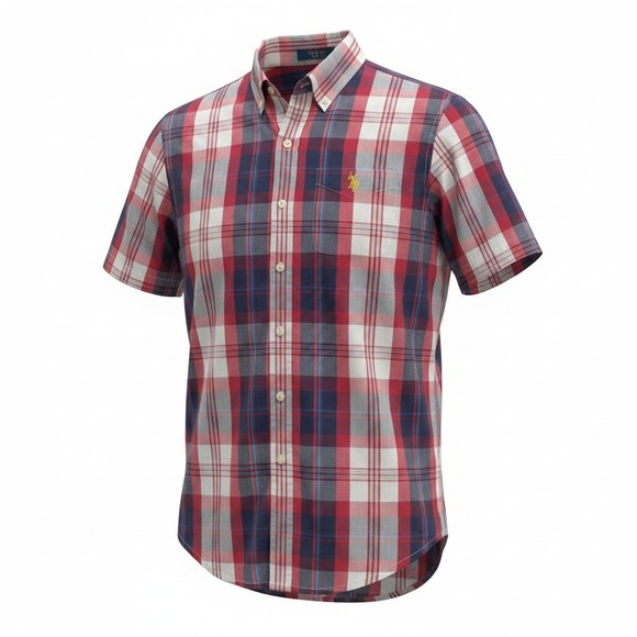 U.S. Polo Assn. Other - U.S. Polo Assn. Button Down Mens L Red Plaid Excellent Short Sleeve Stretch